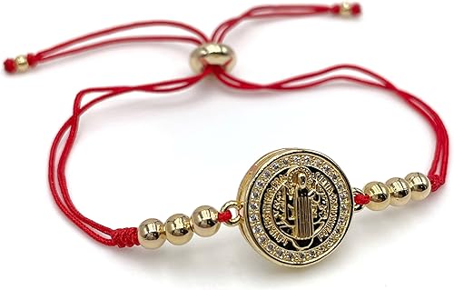 Miniatura 2 de St Benedict Medal Protection Bracelet for Women - Adjustable Red String with Mini Zircons Bead - Christian Jewelry