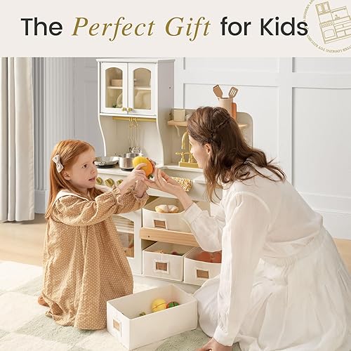 Miniatura 19 de Tiny Land - Cocina de juguete para niños, de madera, con sistema de almacenamiento, con muchas funciones de juego, de juguete, diseñada para niños
