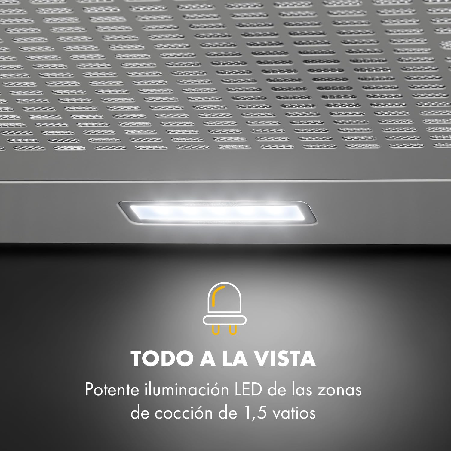 Klarstein Capannina - Campana extractora encastrable, Potencia extracción 166m³/h, 60cm, 3 potencias, EEC C, Panel de control, Filtro grasa de aluminio, Iluminación LED, Acero inoxidable, Plateado