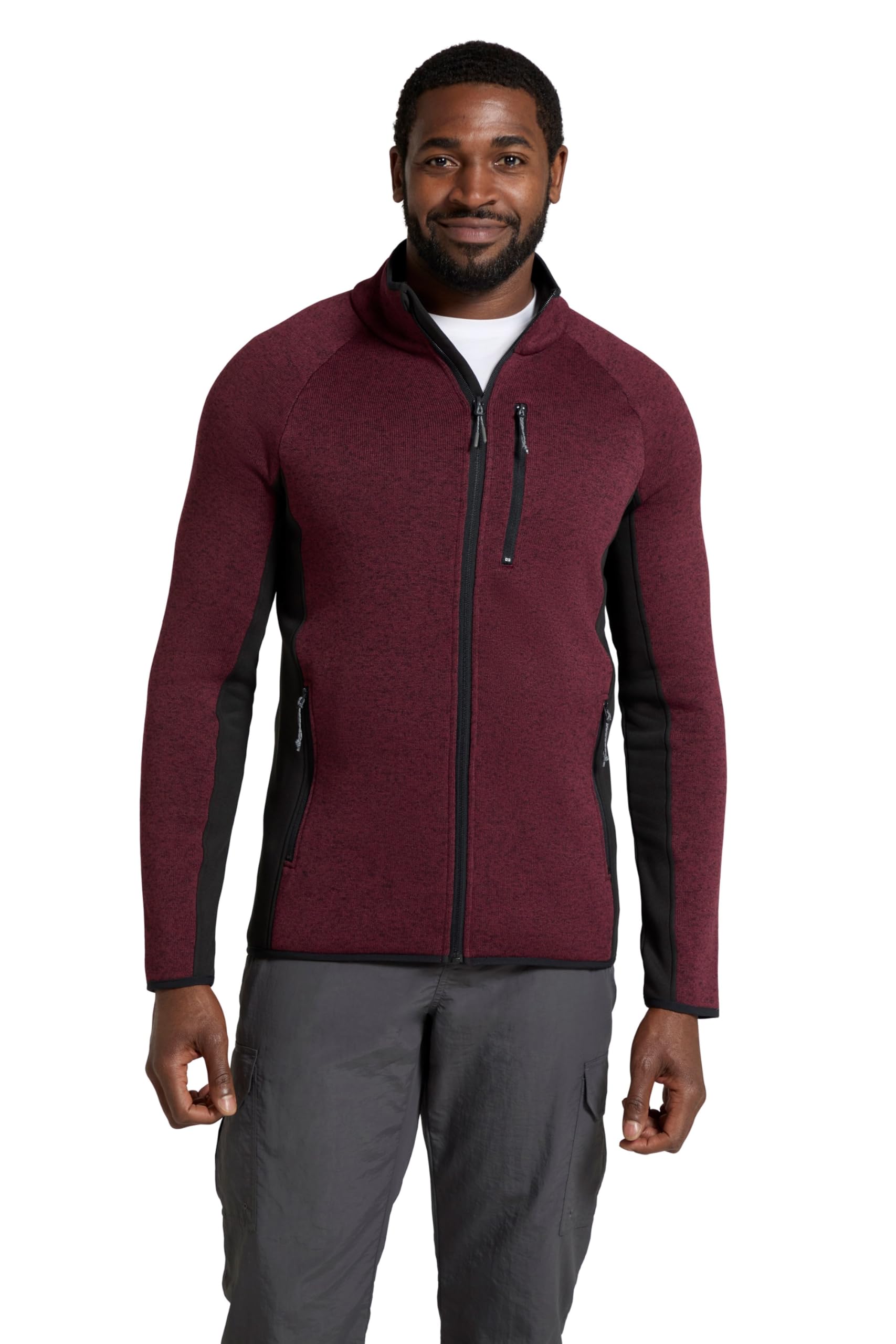 Mountain Warehouse Men's Dark Red Full-Zip Half-Zip Fleece - Anti-Pill, Stretch Panels Top - Best For Spring Summer, Camping, Outdoors, Travelling & Hiking Xxs