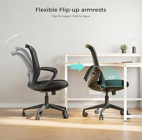 Miniatura 4 de EUREKA ERGONOMIC Armis Ergonomic Office Chair with Back Support Flip up Arms, Home Office Desk Chair for Space Saving, Black, Breathable Backrest