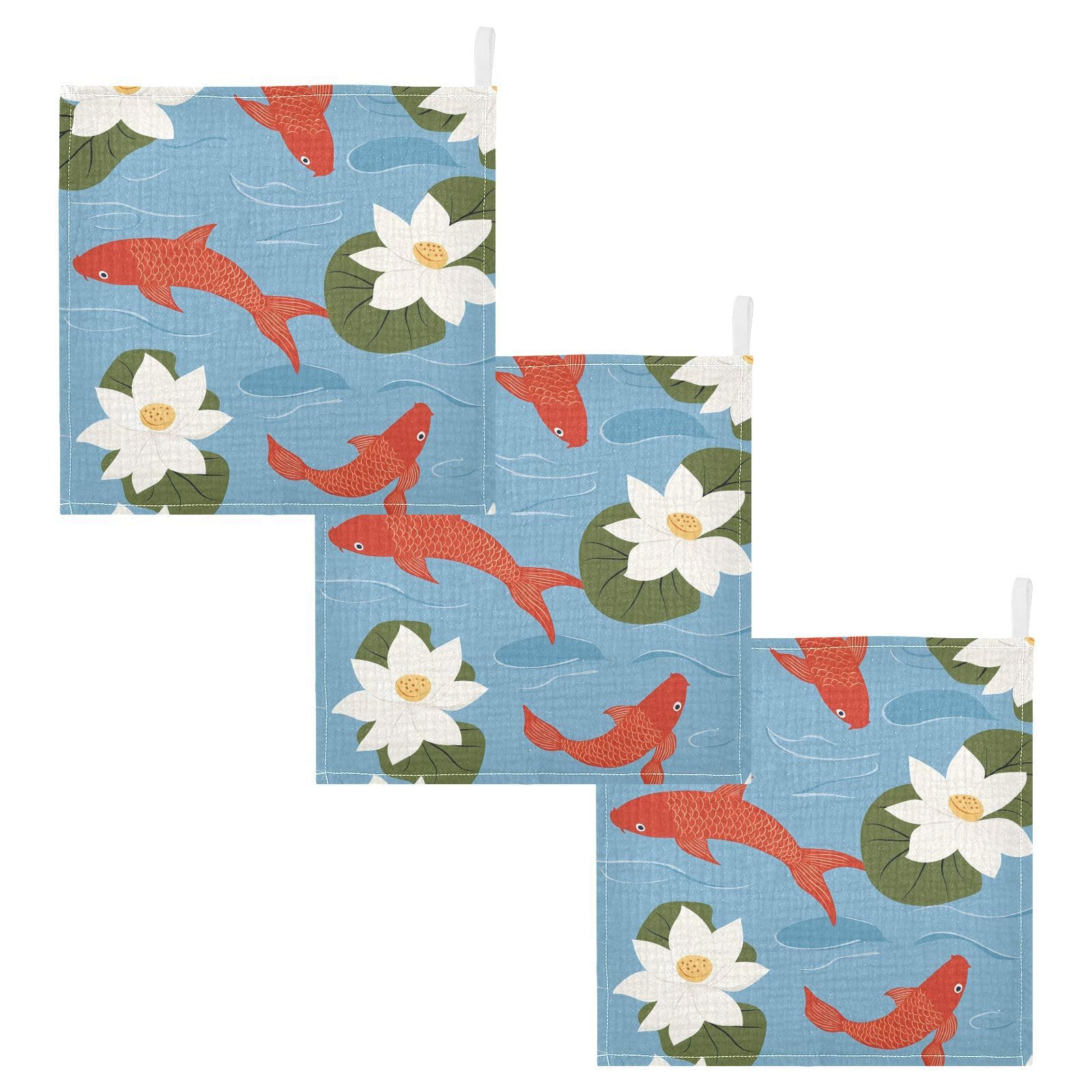YETTASBIN Koi Fish Lotus Muslin Baby Hand Washcloths Soft Cotton Bath Face Towel 4 Layers Extra Absorbent Feeding