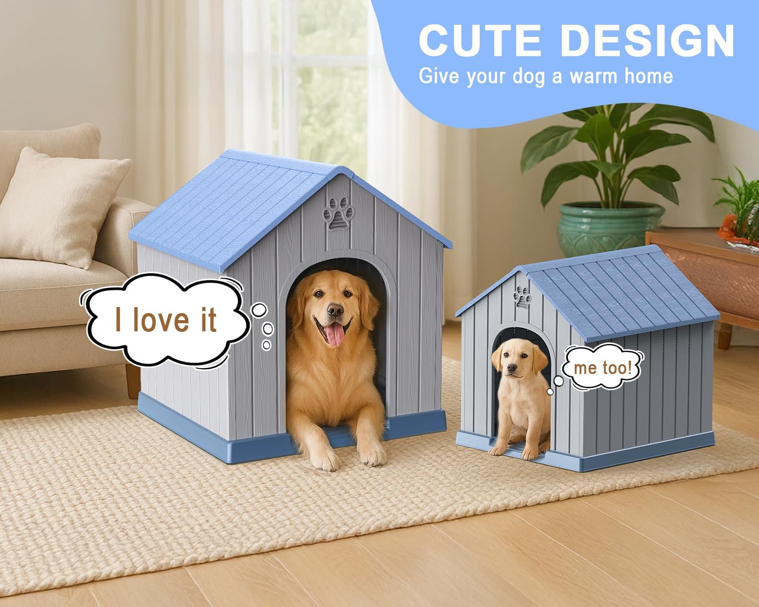 EasyUp Dog House Outdoor Indoor,Dog Kennel Weatherproof Resin Shelter with Air Vents and Elevated Floor for Small Medium Large Dogs,Easy Clean and Assemble(38.62 * 36.26 * 38.07in,Blue)