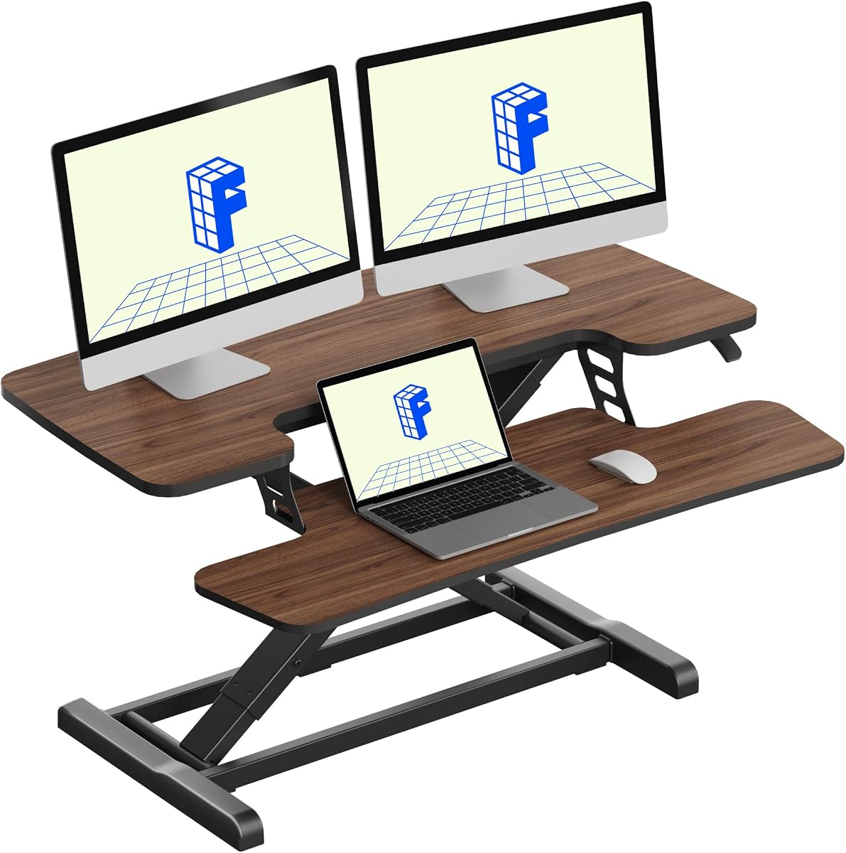 FLEXISPOT 36" Standing Desk Converter, Dual Monitor Desk Riser, Sit Stand Computer Workstation with Ergonomic Height Adjustment, Large Stand Up Desk Riser for Home Office, Walnut