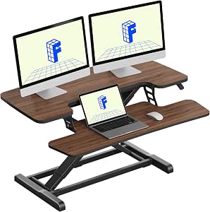 FLEXISPOT 36" Standing Desk Converter, Dual Monitor Riser, Ergonomic Height Adjustment, Walnut