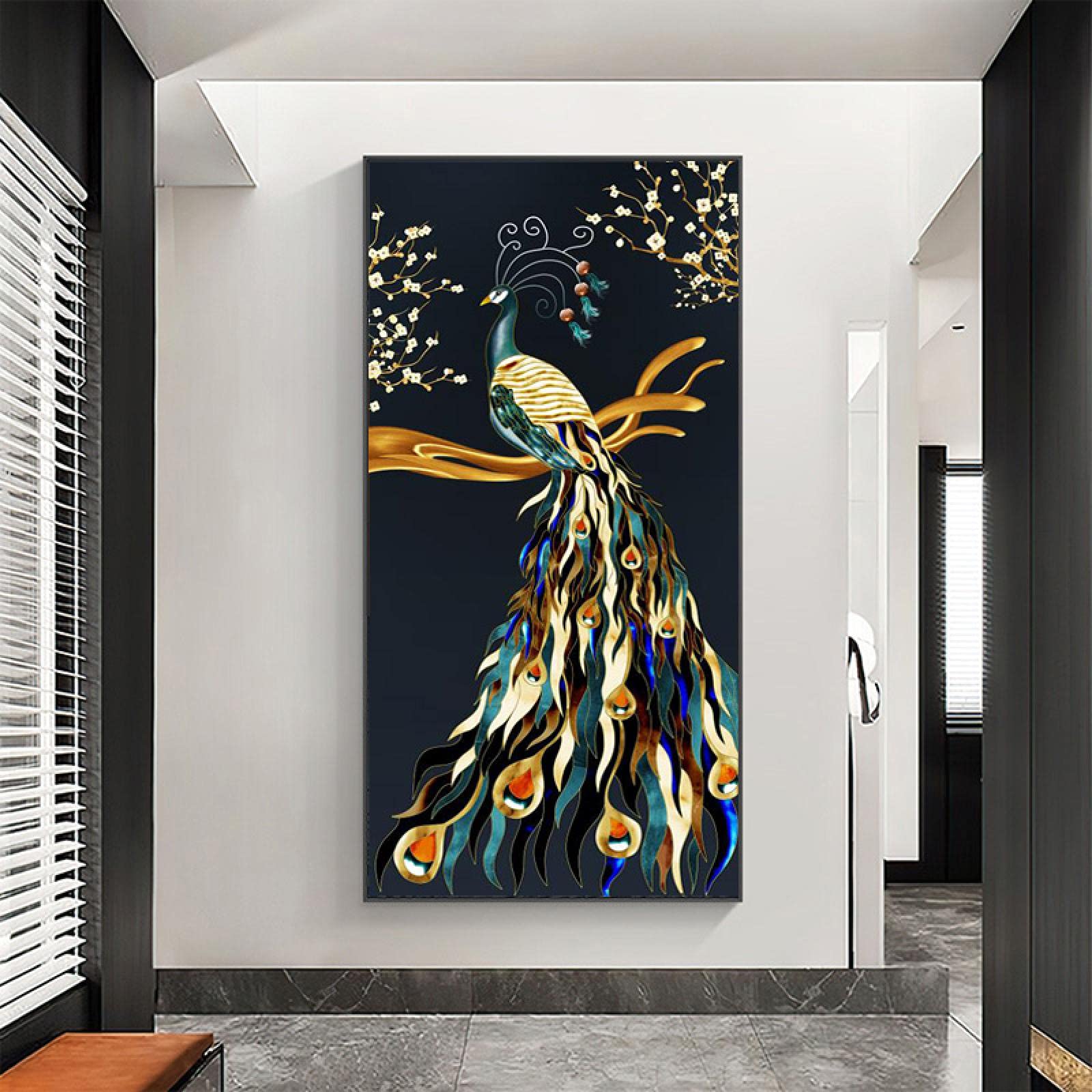 Toile paon doré de haute qualité 80x160cm art mural moderne