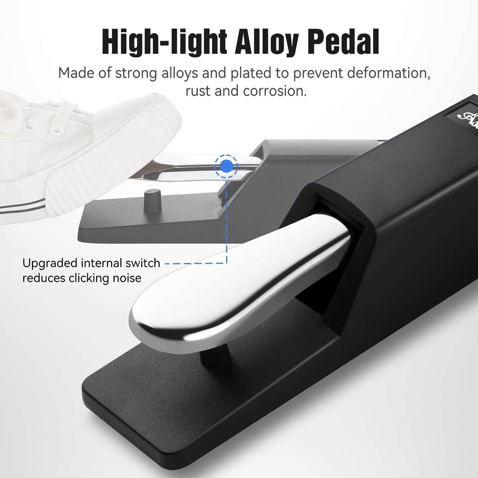 Asmuse Pédale de Sustain Supérieur pour Clavier Piano Universelle, Sustain Pédale Antidérapant Durable en Acier Inoxydable avec Interrupteur de Polarité