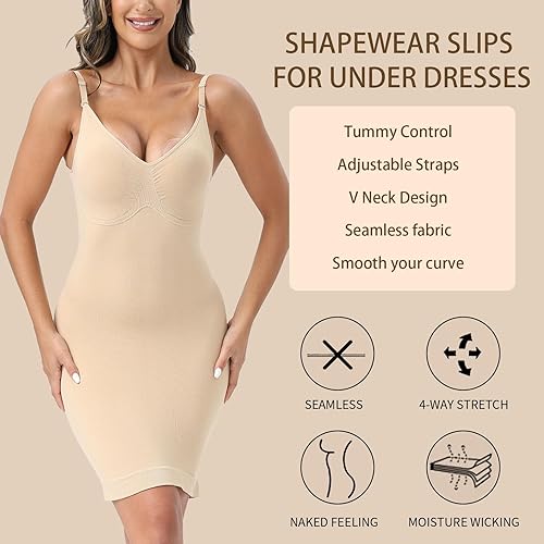 Miniatura 3 de Faja moldeadora sin tirantes para mujer, debajo de los vestidos, cuello en V, moldeador completo, control de abdomen