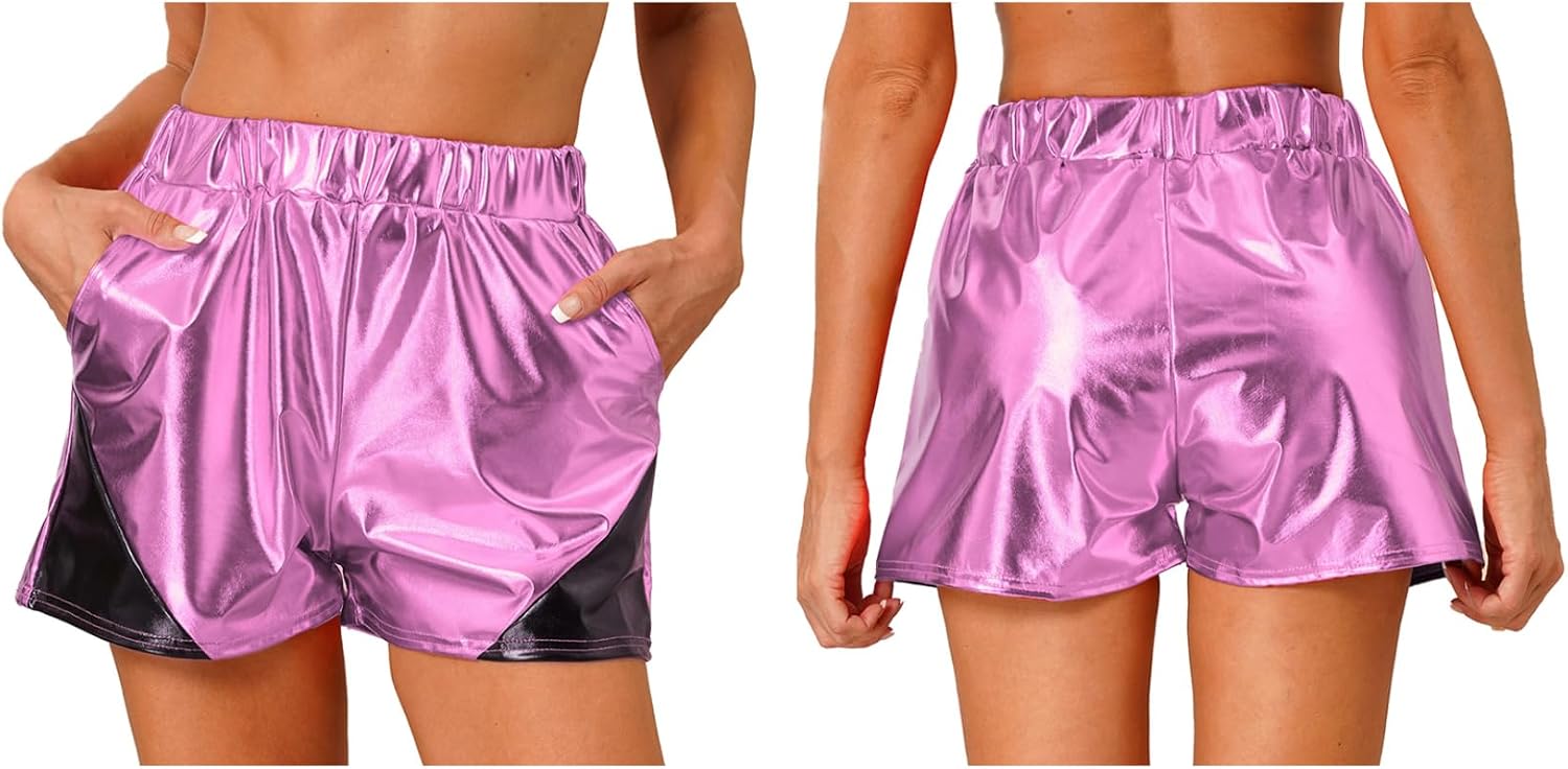 Women's Metallic Shorts Shiny Holographic Hot Pants Booty Shorts Rave Club Dance Bottom