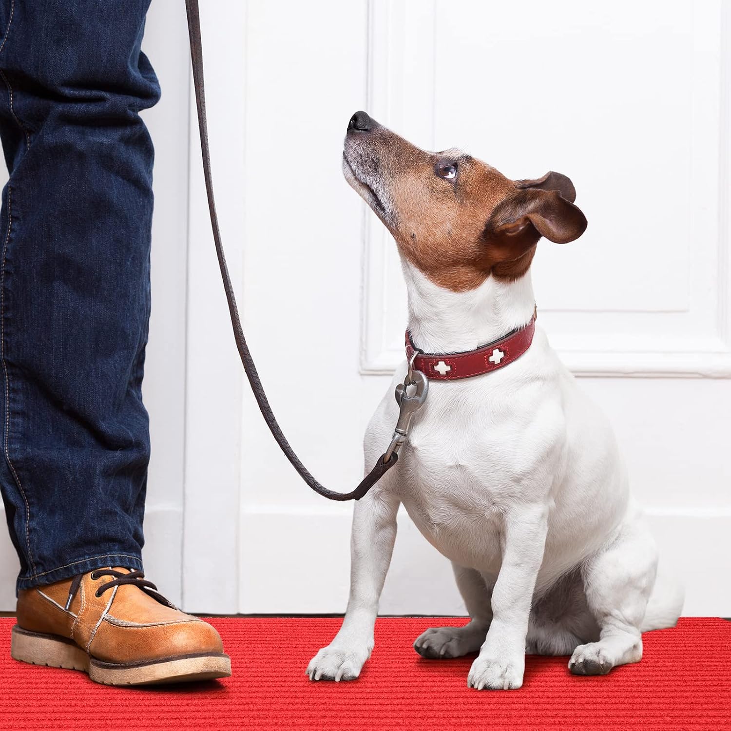 Nuanchu 2 Roll Large Semi Finished Outdoor Mat 16 x 79 Inch Narrow Door Mat Non Slip Boot Rugs Waterproof Carpet Roll for Bathroom Entryway Indoor Outdoor (Red)