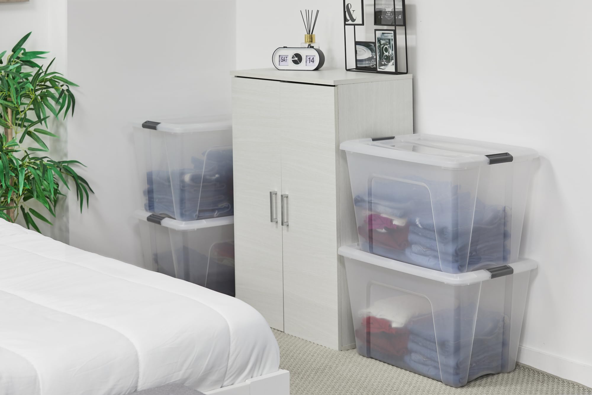 Iris Ohyama Topbox Rollerbox Onder-Het-Bed Opbergbox Met Wielen- 40 L Kunststof Transparant Set Van 2