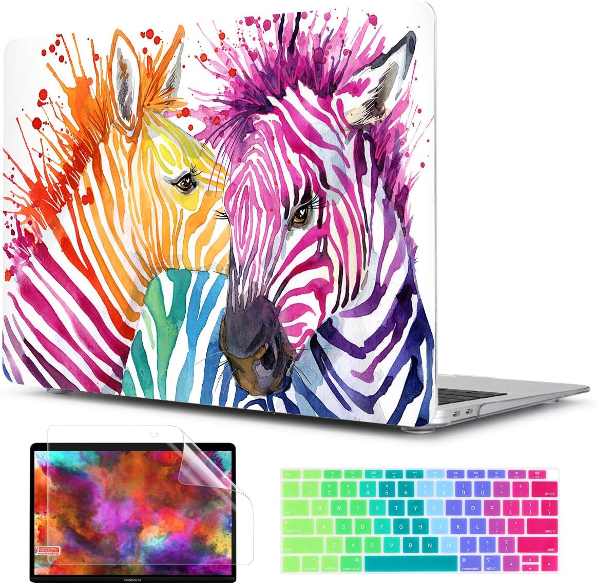TwoL Watercolor Horse Hard Plastic Case Cover and Keyboard Skin for MacBook Air 13 inch 2018-2021 Release with Retina Display