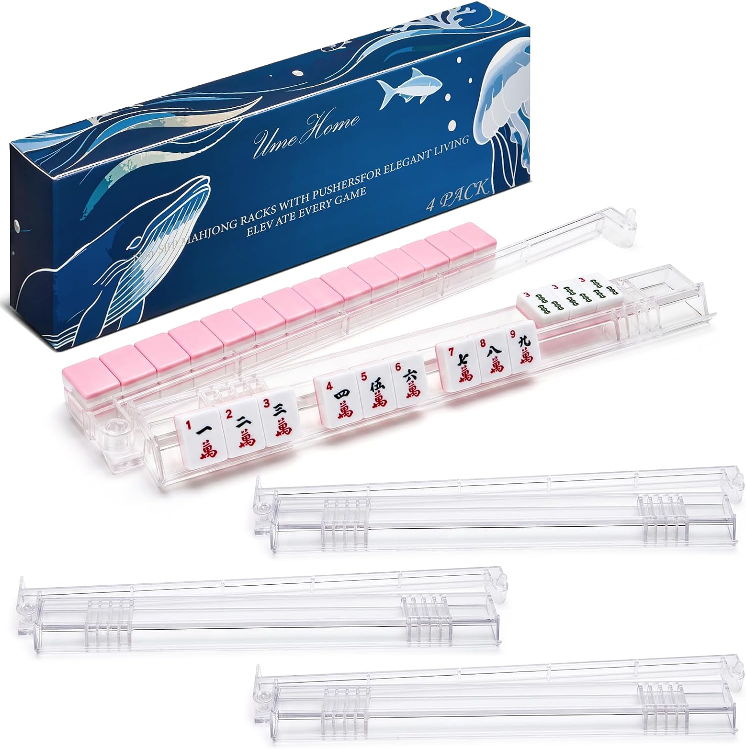 Mahjong Racks with Pushers, 4-Pack Clear Acrylic Tile Holders