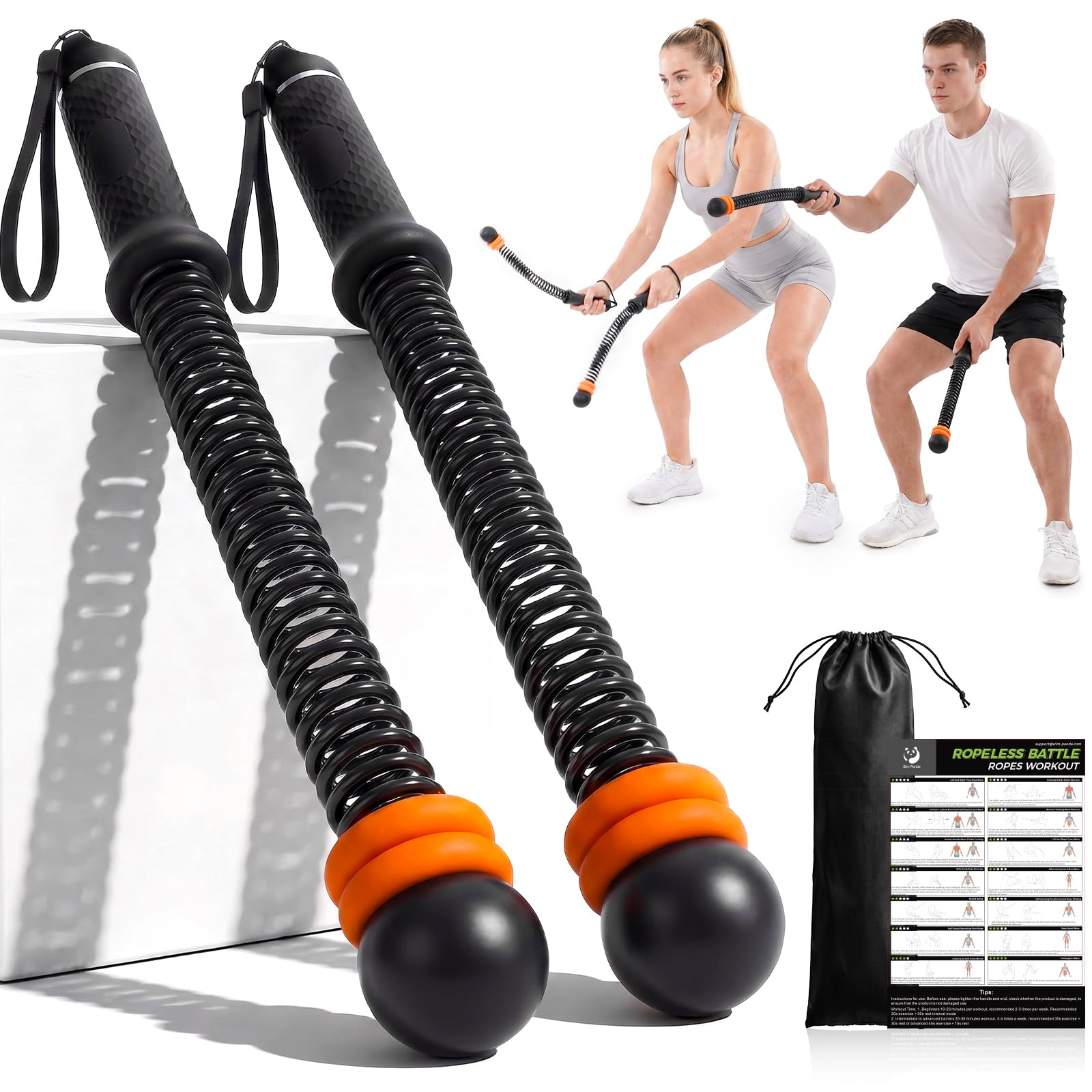 Slim Panda Ropeless Battle Ropes Adjustable Weight 1.6-3LBS, 3-Level Portable Cordless Battle Rope for Home Workout, Silent Home Gym Equipment for Strength Training HIIT Cardio Full Body Toning