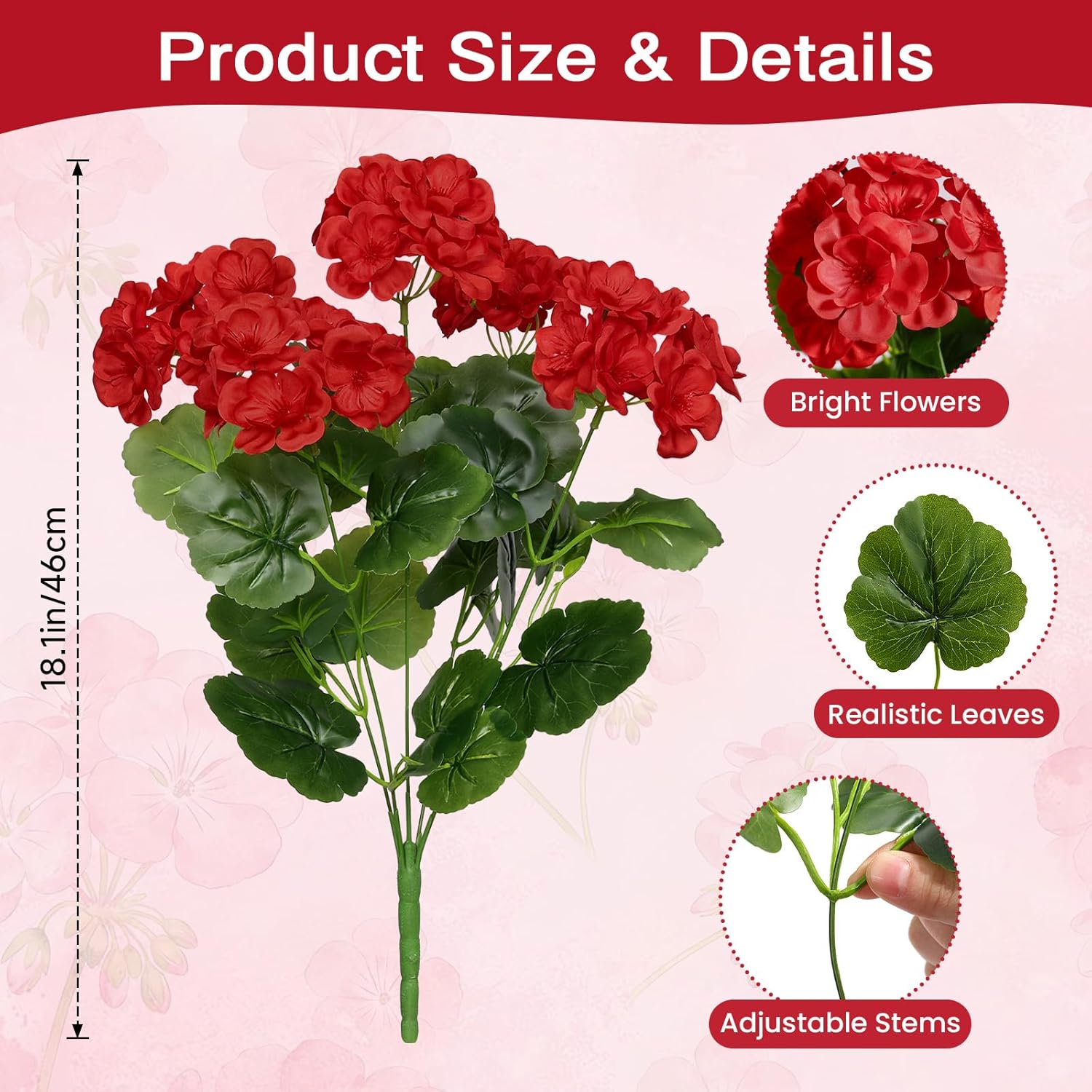 Alupssuc 12 Bundles Artificial Flowers for Outdoors Decoration Silk Geranium, UV Resistant Artificial Outdoor Fake Plants, Faux Flowers for Home Kitchen Table Indoor Outside Spring Decor, Red - Image 3