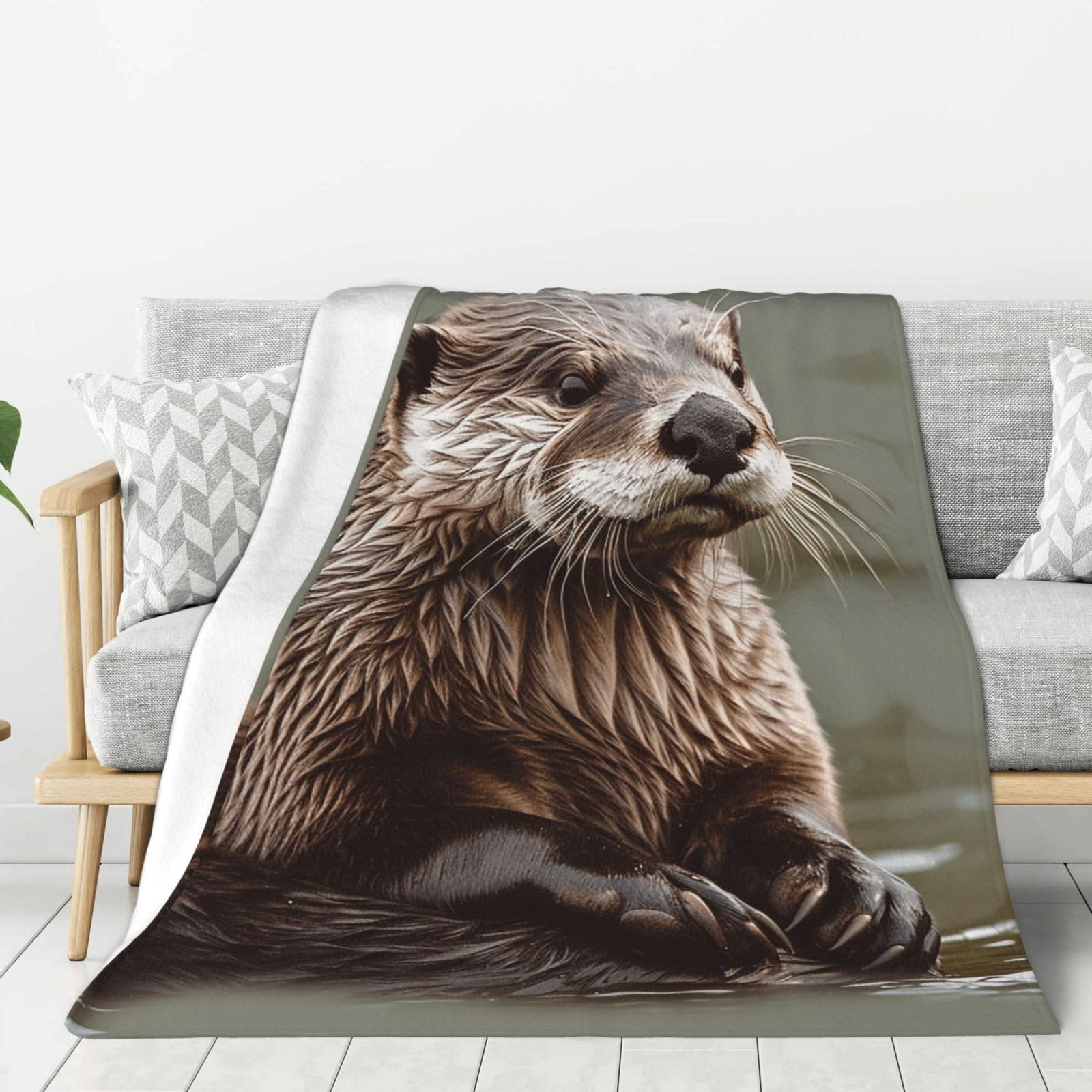 Otter Animal Throw Blanket Plush Flannel Fleece Blanket, Soft Lightweight Cozy Blankets 50"X40" for Bed Couch Sofa Travel