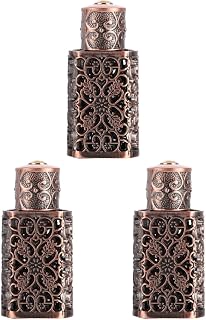 FRCOLOR 3Pcs Refillable Perfume Bottles Bronze Arabian Perfume Oilvintage Essential Oil Bottles Empty 3ml Travel Perfume Bottle Fancy Retro Style Hollow Design