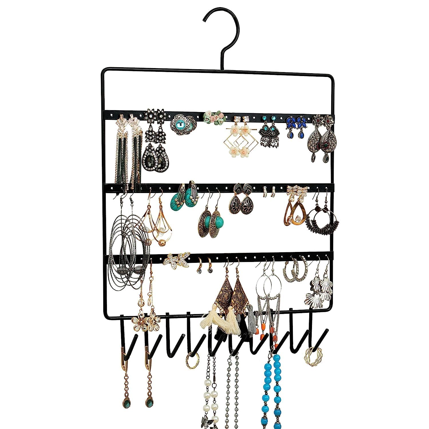NH10 DESIGNS Wall Mounted Earring Organizer Hanging Jewellery Rack for Necklace (Pack of 1) (Metal Iron) (NHSP)-image-9