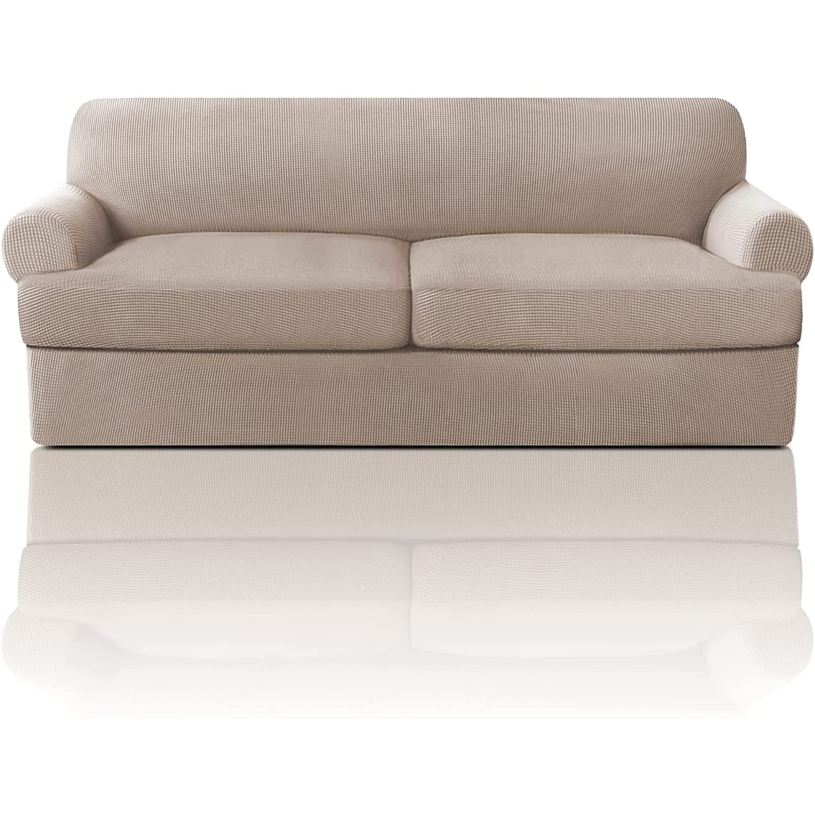 GYHH 3 Pieces Sofa Covers Stretch Couch Covers for T Cushion Sofa Slipcovers Soft Sofa Slip Covers Furniture Covers with 2 Individual T Cushion Seat Cover (Khaki,Large)