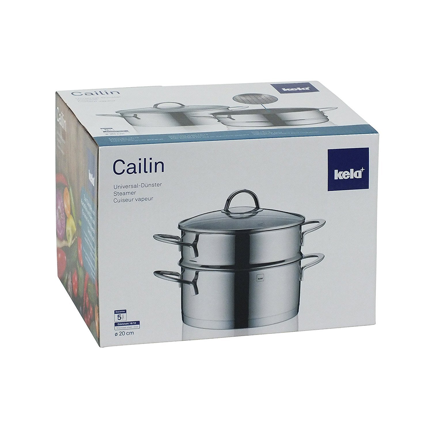 kela 10994 cuiseur Vapeur 3 pièces à superposer, Acier Inoxydable 18/10, diamètre 20 cm, 3 litres, 'Cailin' Taille Unique