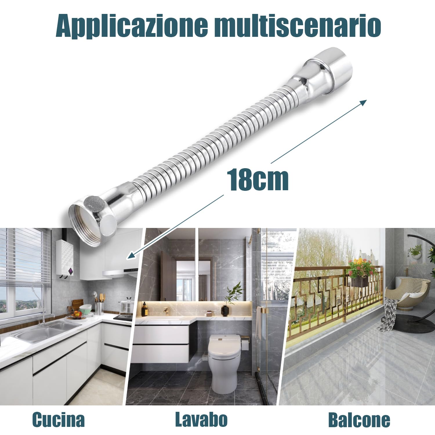 STOAT® Estensione del rubinetto. 18 cm. Realizzato in acciaio inossidabile 304. Direzione fissabile. Comodo per lavarsi i denti e lavare il viso, lavare i capelli e prendere l'acqua.