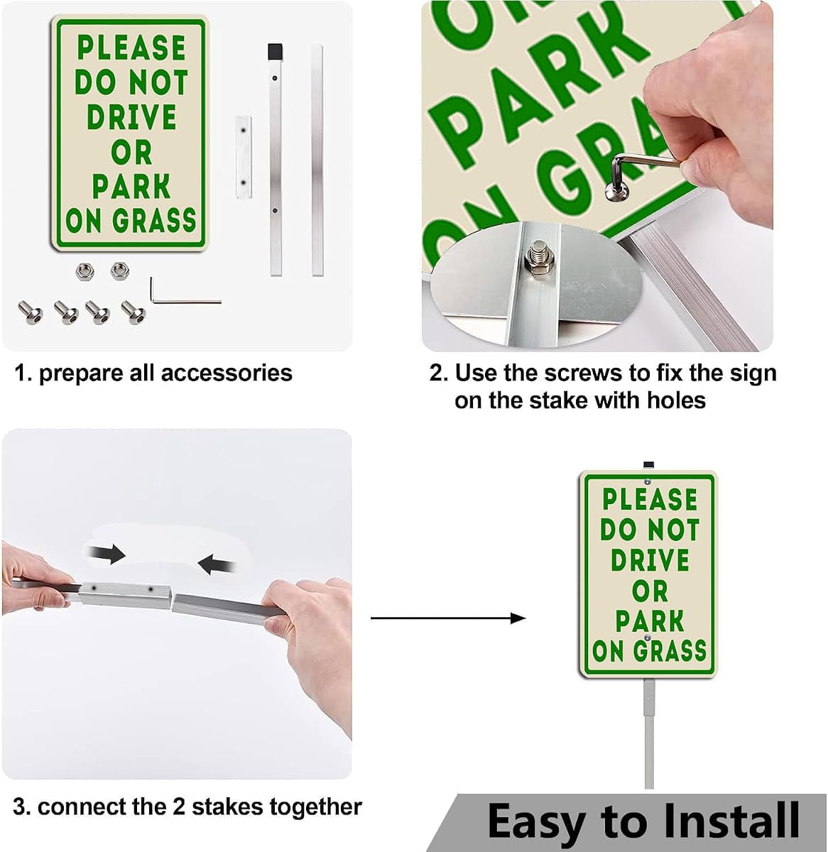 Please Do Not Drive Or Park On Grass Yard Sign with Stake, Sturdy Aluminum Signs Rust Free, Statement Plaque Sign Decoration for Yard Garden Lawn Outdoor,Laminated Rustproof, 8x12 inch