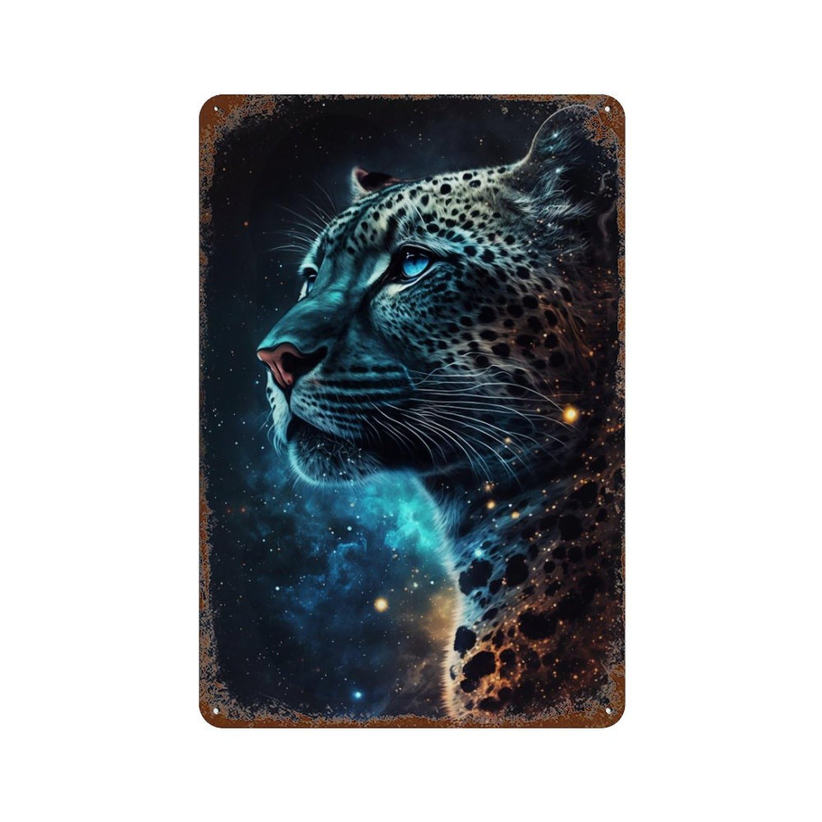Weathered Tin Sign Galactic Leopard Portrait-14 11.8"x7.9", Rustic Home Decor for Basement, Hobby Room And Garage Decor