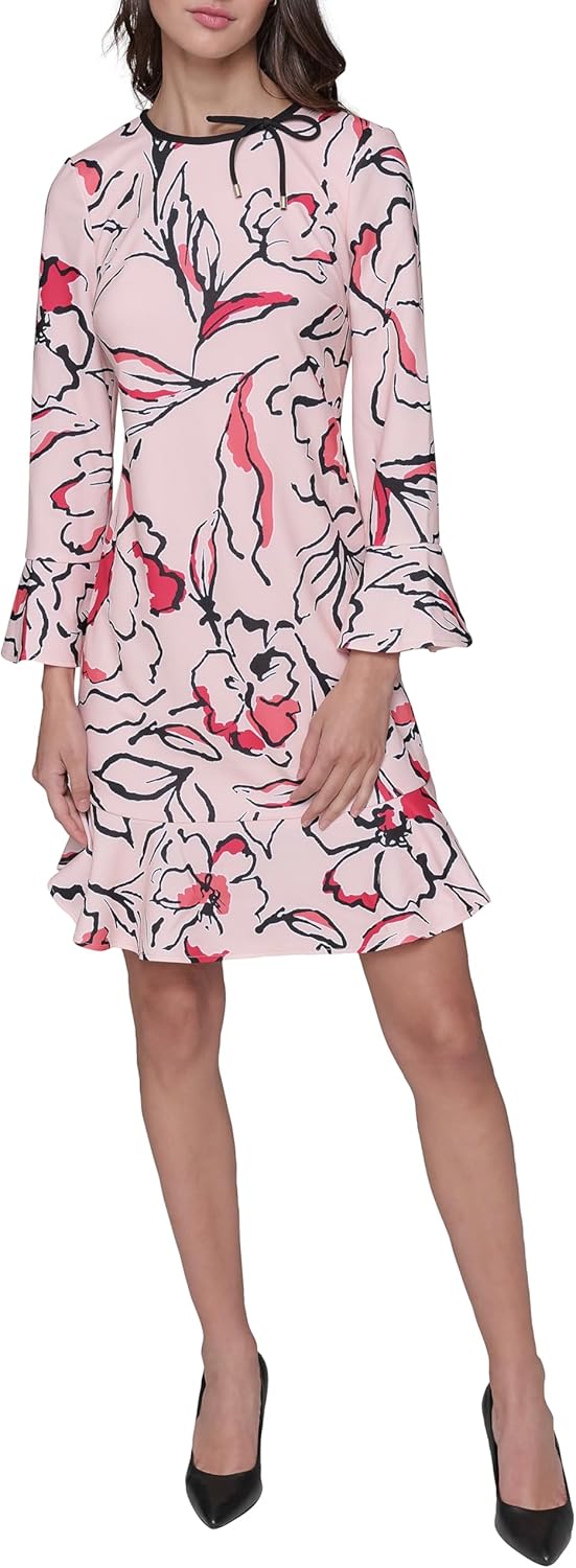 Karl Lagerfeld Womens 3/4 Sleeve Flounce Hem Fun Sheath Dress
