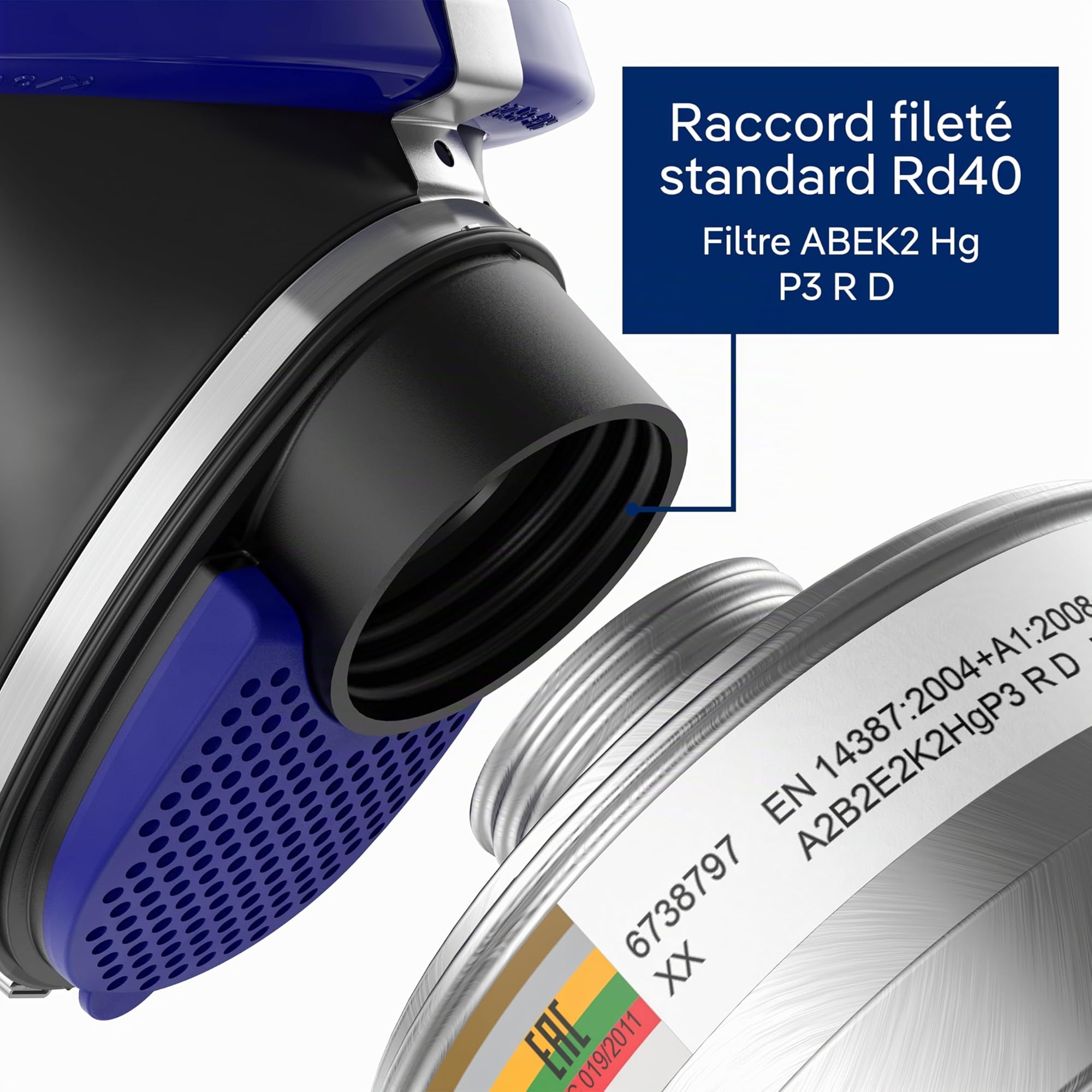 Dräger X-plore 6300 Masque intégral de protection respiratoire avec filtre A2B2E2K2 HG P3 R D de filetage Rd40, masque à gaz pour des travaux chimiques et construction