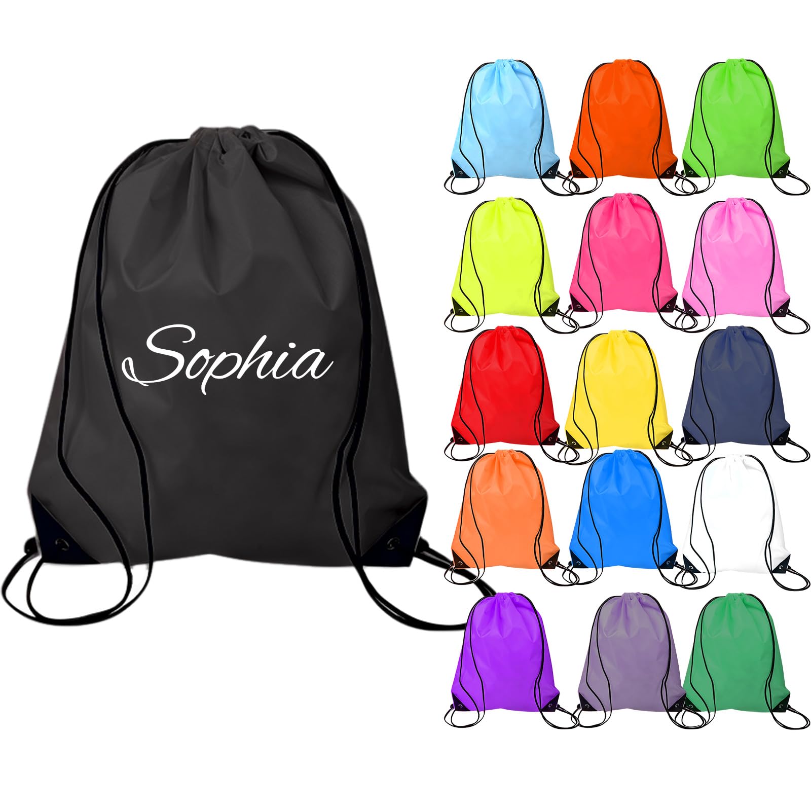 JPHCHSC Personalised Drawstring Bags for Kids & Adults With Image Logo Text Name- Swim, Gym, Sports & Travel (Name, 3)