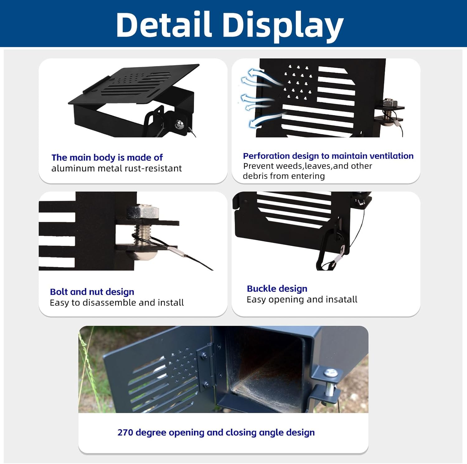 2 pcs RV Bumper End Caps, Aluminum Bumper End Cap with Vent Holes Fits Standard 4-Inch Square camper Bumpers, Sewer Hose Storage Protective with Hinged Door, Trailer Motorhome Outdoor Accessories