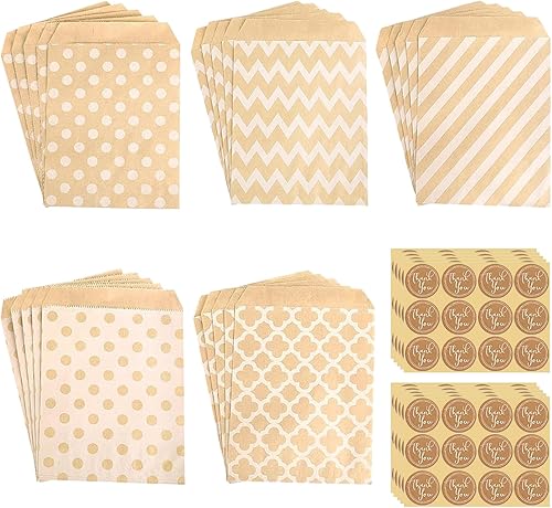 Elvielsl Paquete de 100 bolsas de papel kraft marrón, bolsas planas de 5 x 7 pulgadas, bolsas de papel para dulces, bolsas de regalo pequeñas para