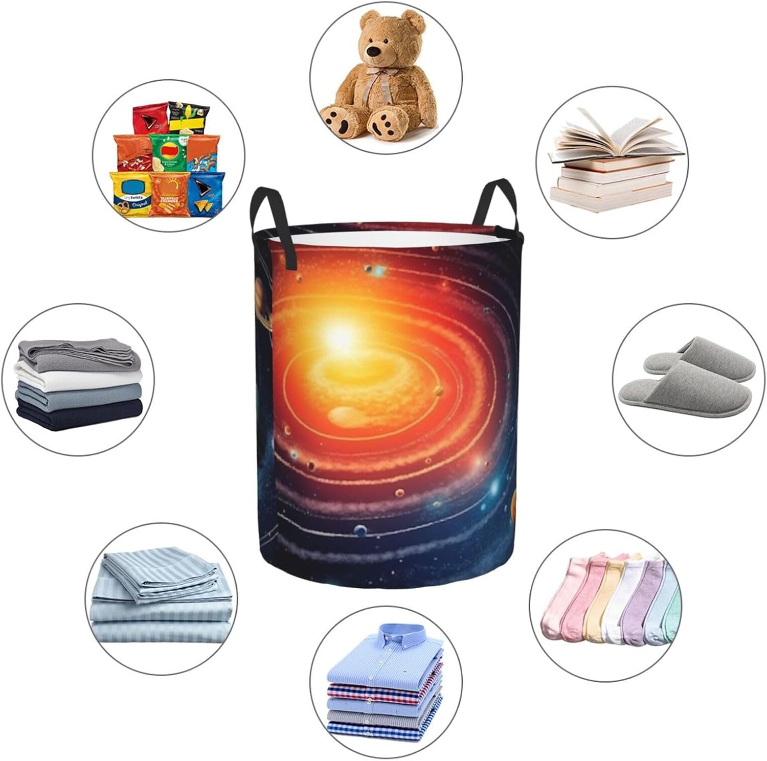 Outer Space Galaxy Solar System Laundry Basket With Handles, Foldable Laundry Hamper Oxford Cloth Dirty Clothes Basket Waterproof Clothes Toys Storage Bin Organizer for Bedroom Bathroom Dorm