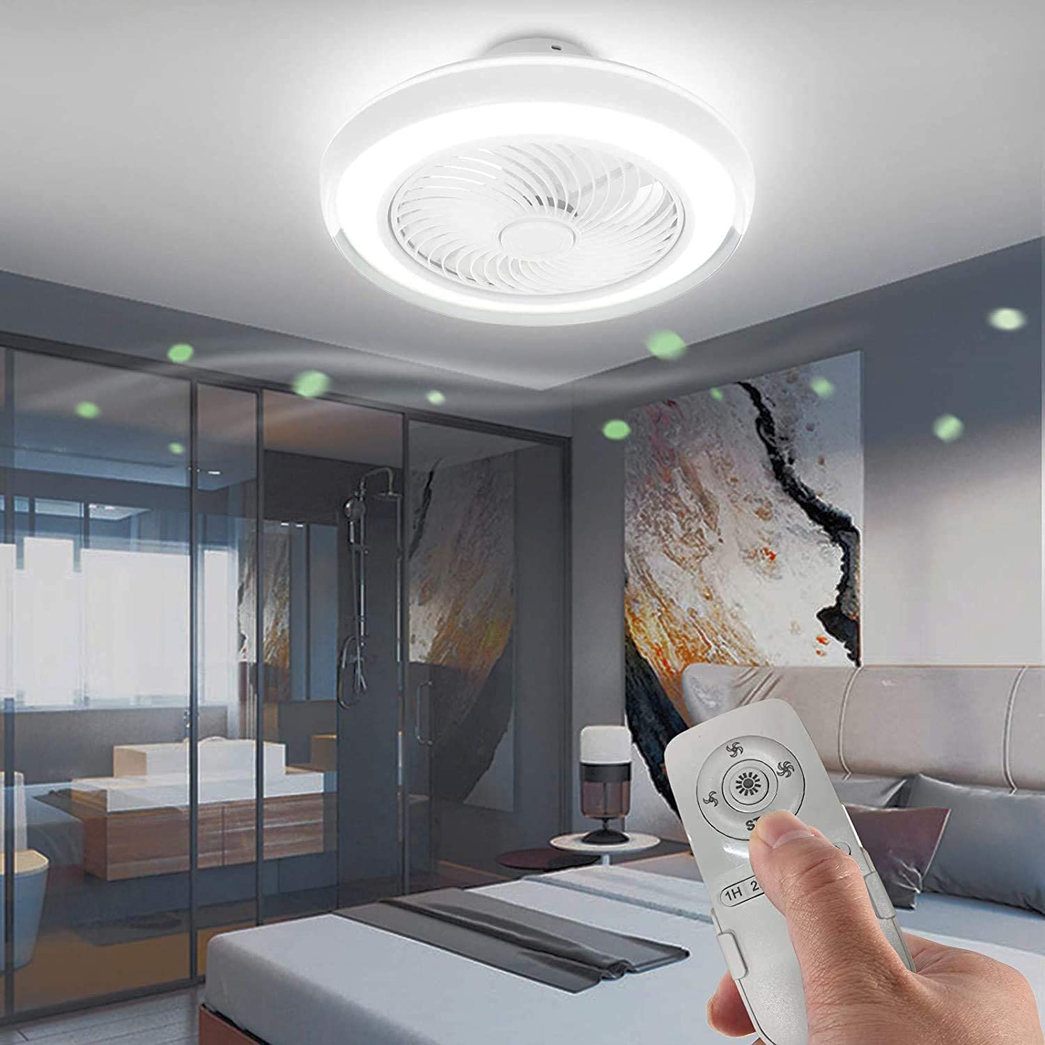Ventilateur de plafond LED avec lampe et télécommande pour salon et chambre