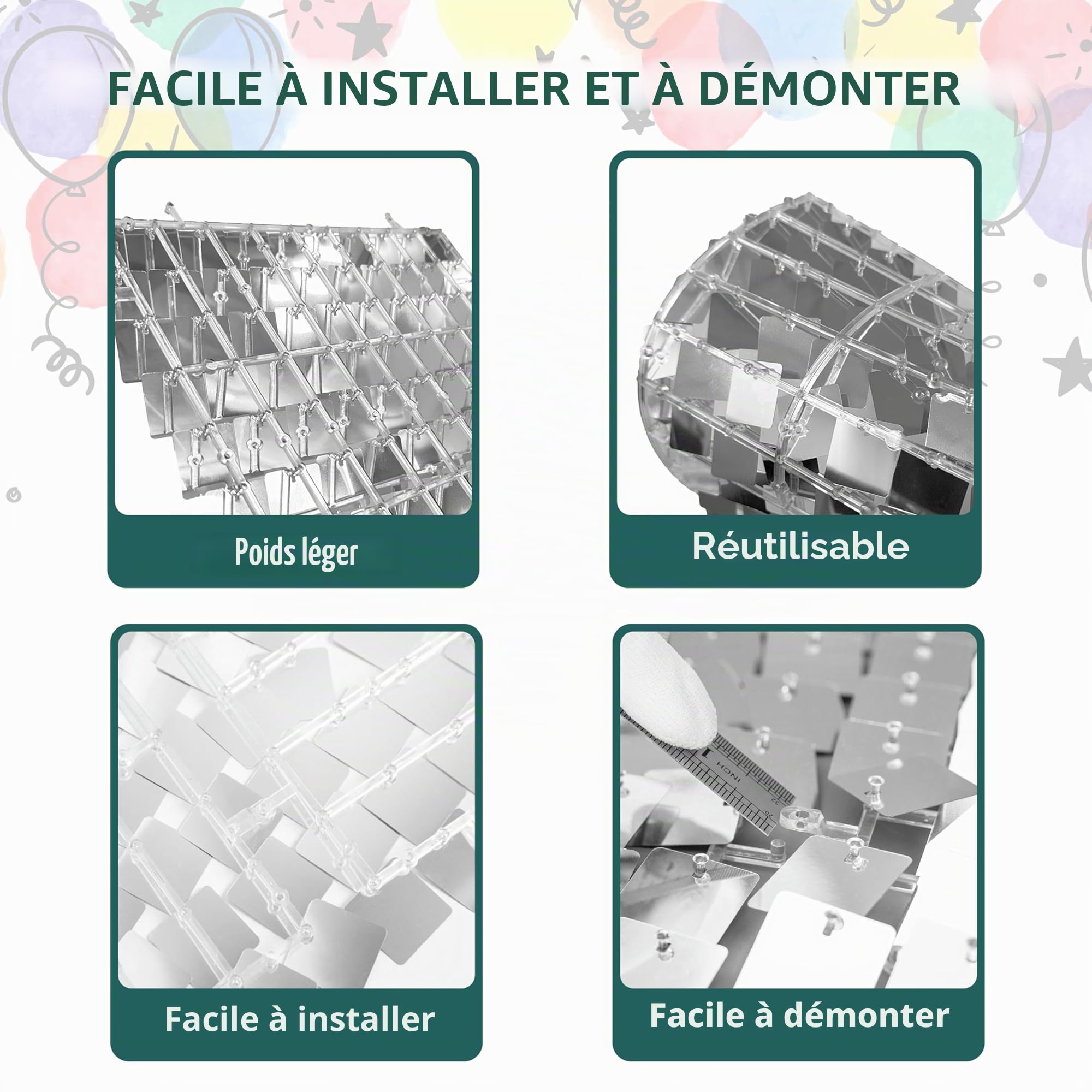 Kate Panneau Mural Scintillant Carré à Paillettes - Noir Fond Photo Brillant Décoration pour Anniversaires, Fêtes, Mariages et Festivités 30×30 cm (24 Pièces)