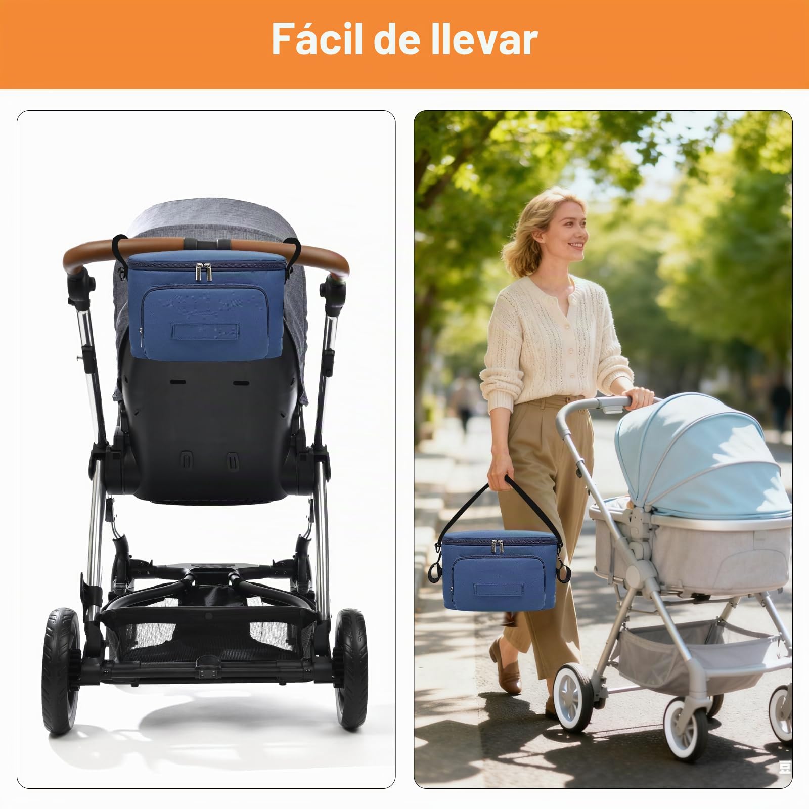 Bolsa Organizadora de Cochecitos, Bolso Carrito Universal, Impermeable Bolsa para Carro Bebe, con 2 Sujetavasos Portavasos Aislados y Espacio de Almacenamiento Grande, Para Biberones, Pañales (Azul)