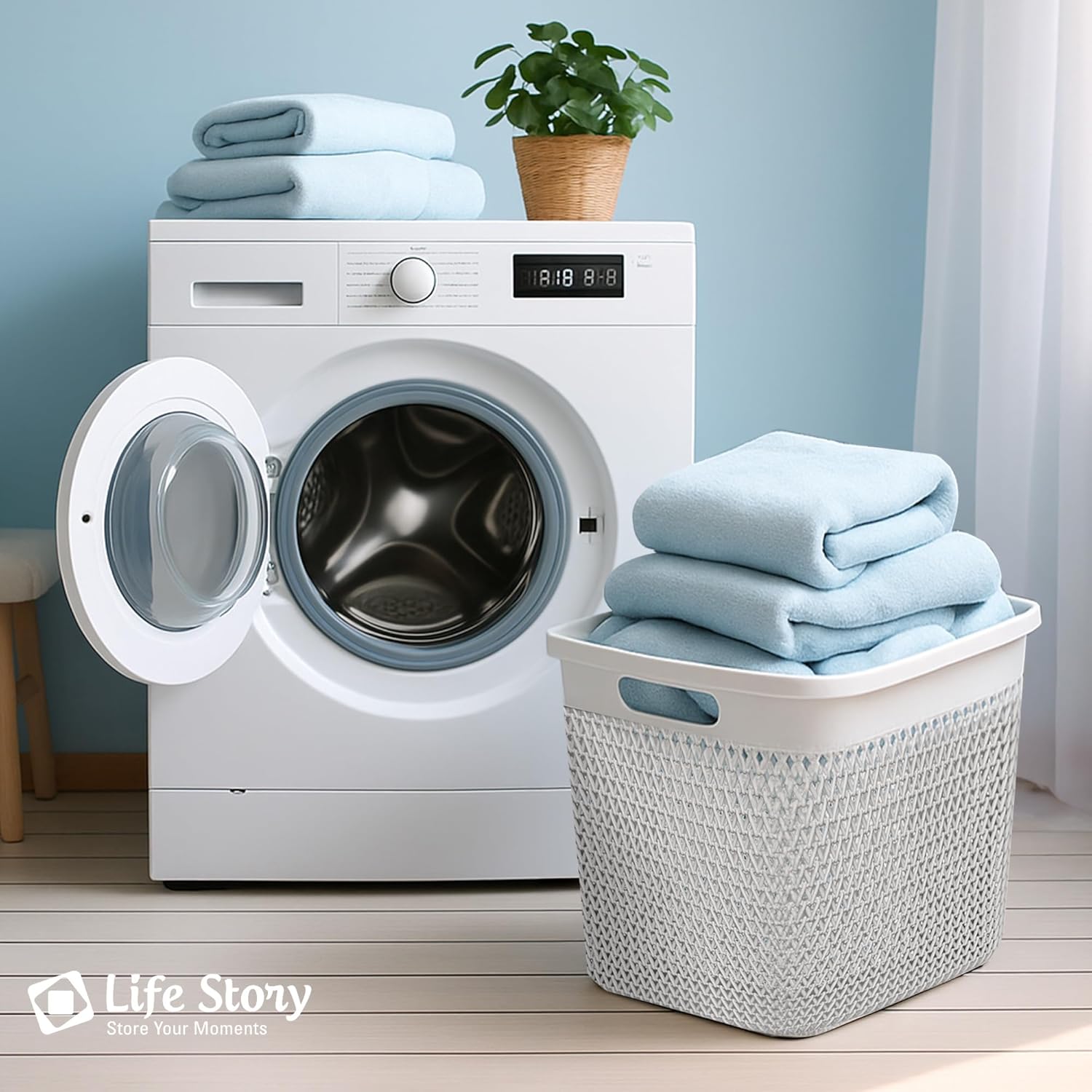 Life Story Extra Large Storage Basket, Decorative Plastic Home Organizer, Lightweight Versatile Tub with Built-In Handles, 26 Quart, White