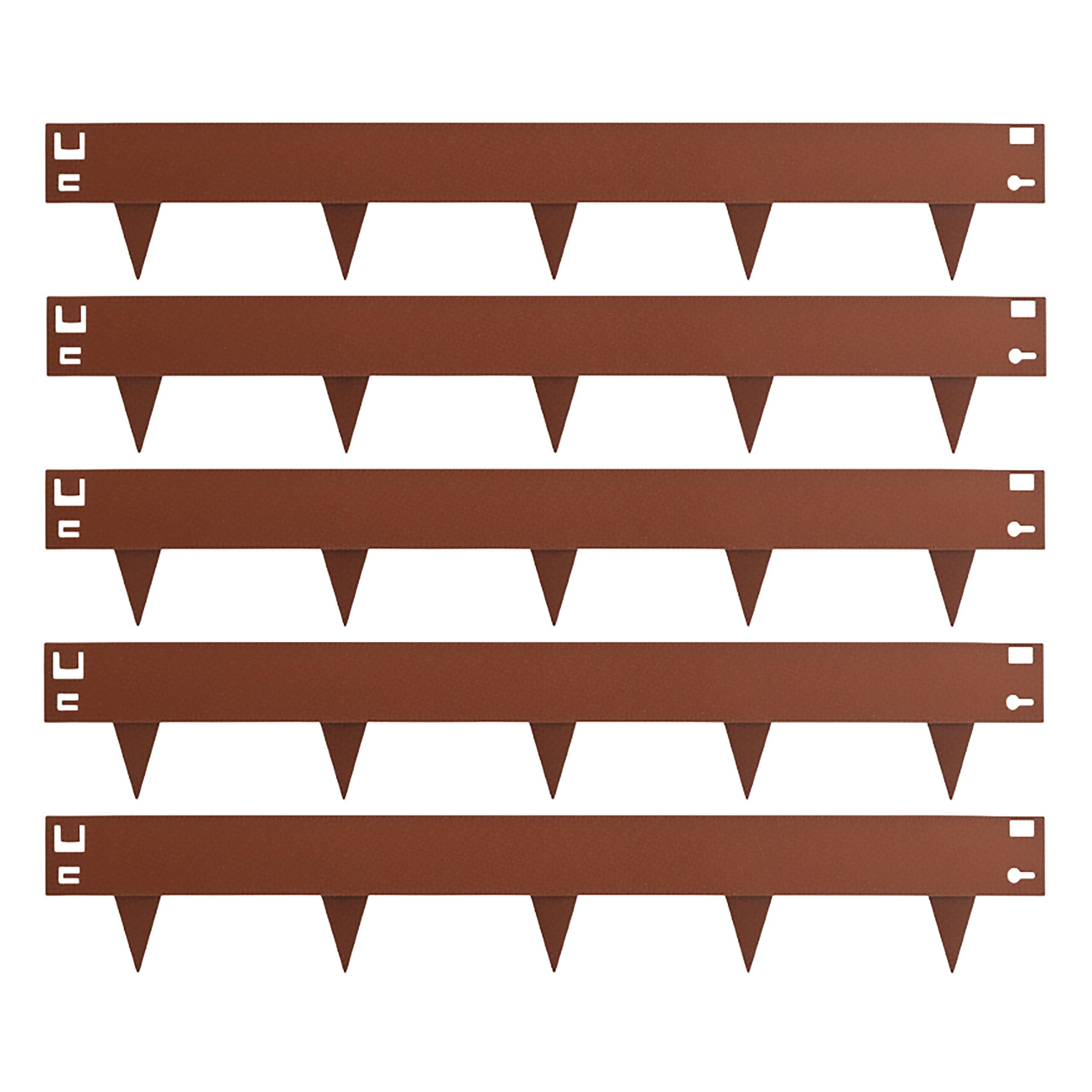 Relaxdays Bordure de pelouse, Lot de 5, Acier, Aspect Rouille, Bordure Flexible pour massifs et pelouse, Marron