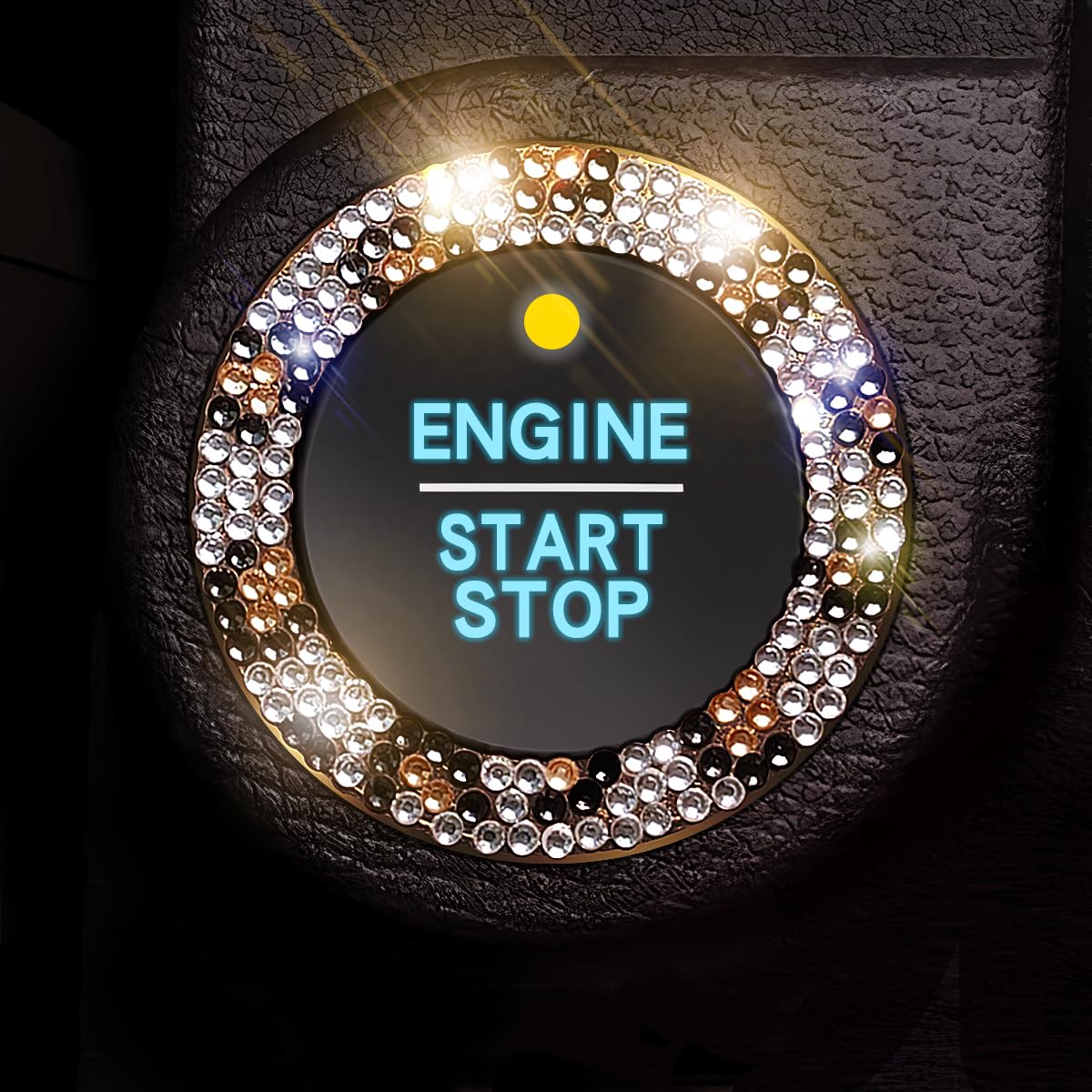 Murimt 3 Circles of 160 Rhinestones Bling Car Push Start Button Cover Accessories for Women - Emblem Sticker Decoration Ring & Knob