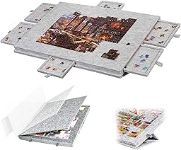 Planche de Puzzle Inclinable 2 en 1,Planche à Puzzle Portable avec 6 Tiroirs & Couvercle,Table de Puzzle en Feutre Super Légère,Support Inclinable à Velcro,pour Enfants et Adultes (Gris argenté)