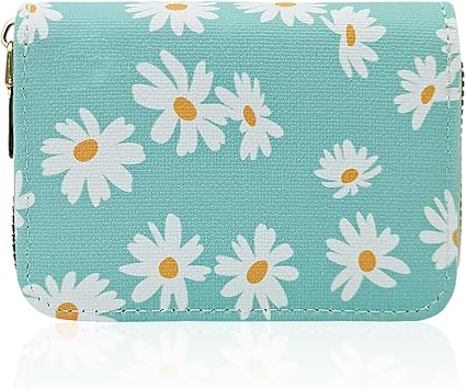 Credit Card Holder for Women, RFID-Blocking Card Holder Wallet with Zipper 11Slots Daisy Womens Card Organizer Teal