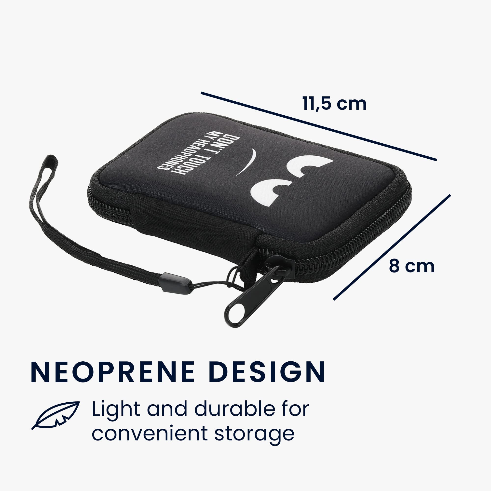 kwmobile Neoprene Case Compatible with in-Ear Headphones - 2.3 x 3.5 inches (6 x 9 cm) Case with Zip - Don't Touch My Headphones