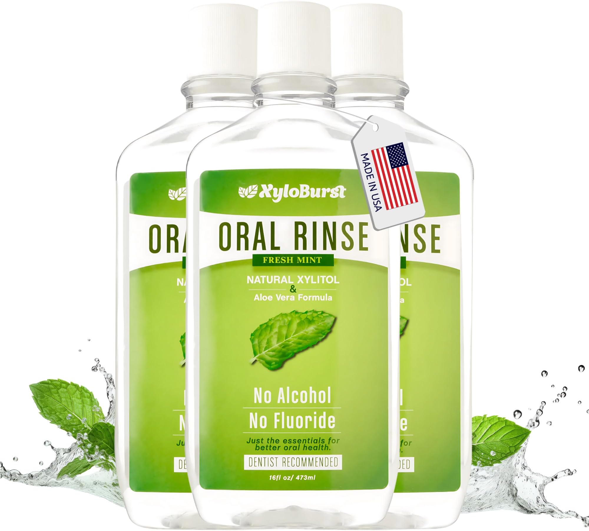 Oral Rinse Natural Mouthwash - Xylitol Mouthwash | Fluoride Free Mouth Wash | Alcohol Free Mouth Wash | Fresh Mint Mouth Rinse | SLS Free | 3-Pack