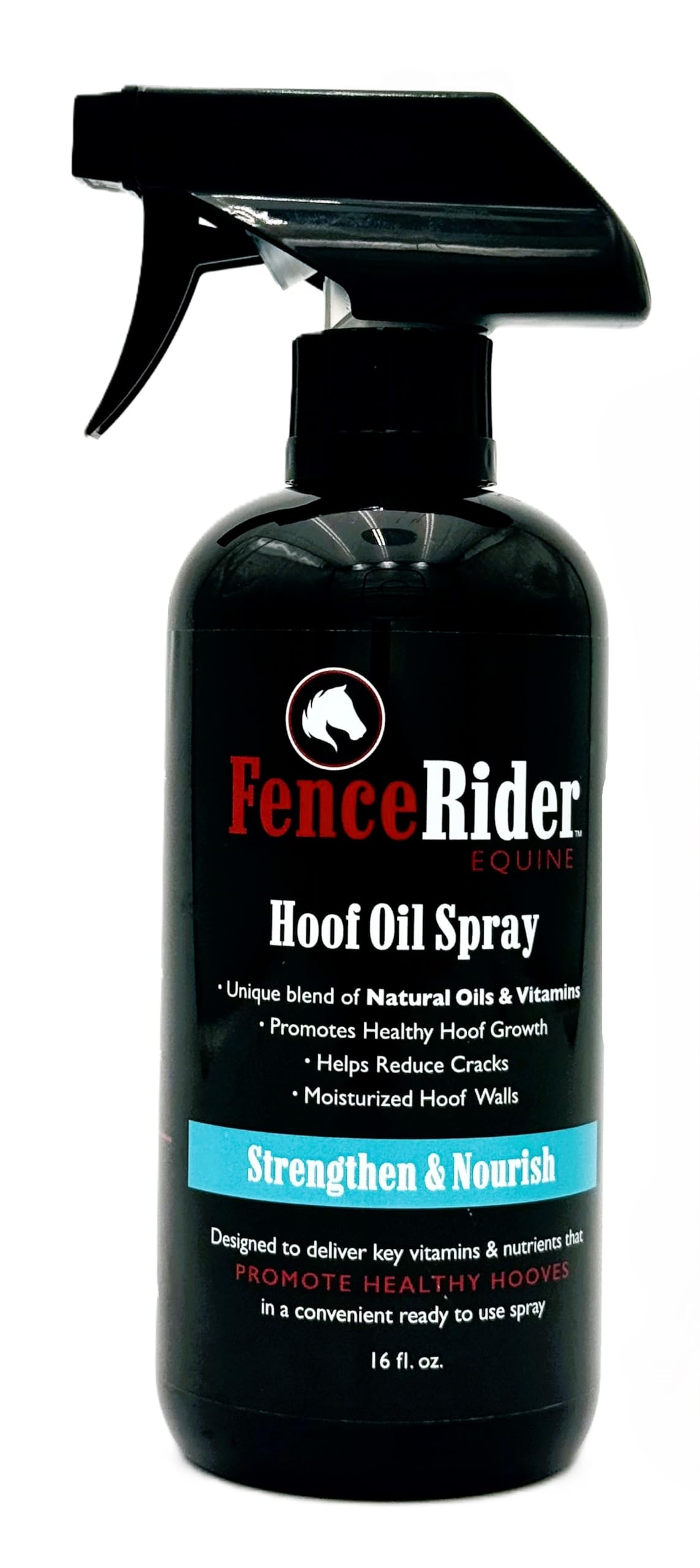 FenceRiderEquine Fence Rider Hoof Oil Spray, Premium Blend of Natural Oils and Nutrients to Balance Hoof Moisture, While Working to Correct Cracks and Counteract Rot. 16 oz Ready to Use (16 oz)