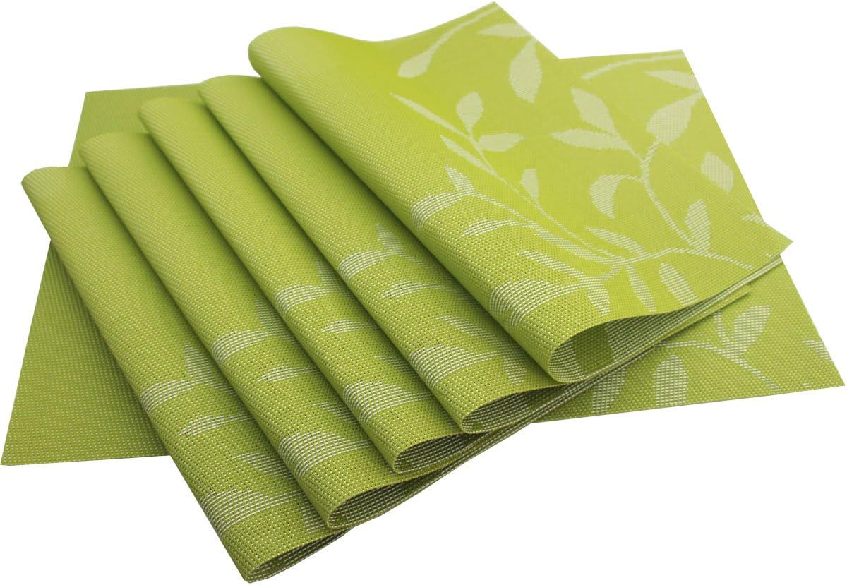 Bright Dream Placemat Washable Plastic Placemats Wipe Clean for Kitchen Table Heat-resistand Woven Vinyl Placemats for Dining Mats Set of 6（Green）