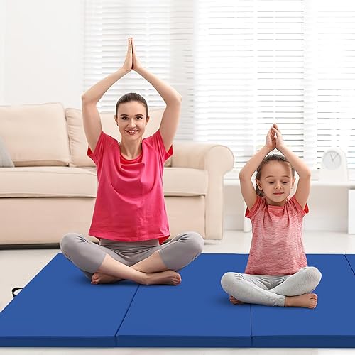 Vista 83 de Giantex 4'x10'x 2" Gymnastics Mat, 4-Panel Folding Aerobics Exercise Mat w/Hook & Loop Fastener, Carrying Handle, Portable Tumbling Mat for