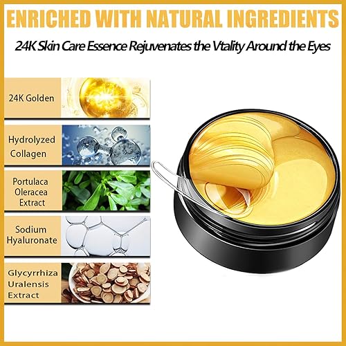 Miniatura 9 de 60 parches para debajo de los ojos, máscaras de ojos de oro de 24 quilates, almohadillas de gel para ojos antienvejecimiento, tratamiento hidratante