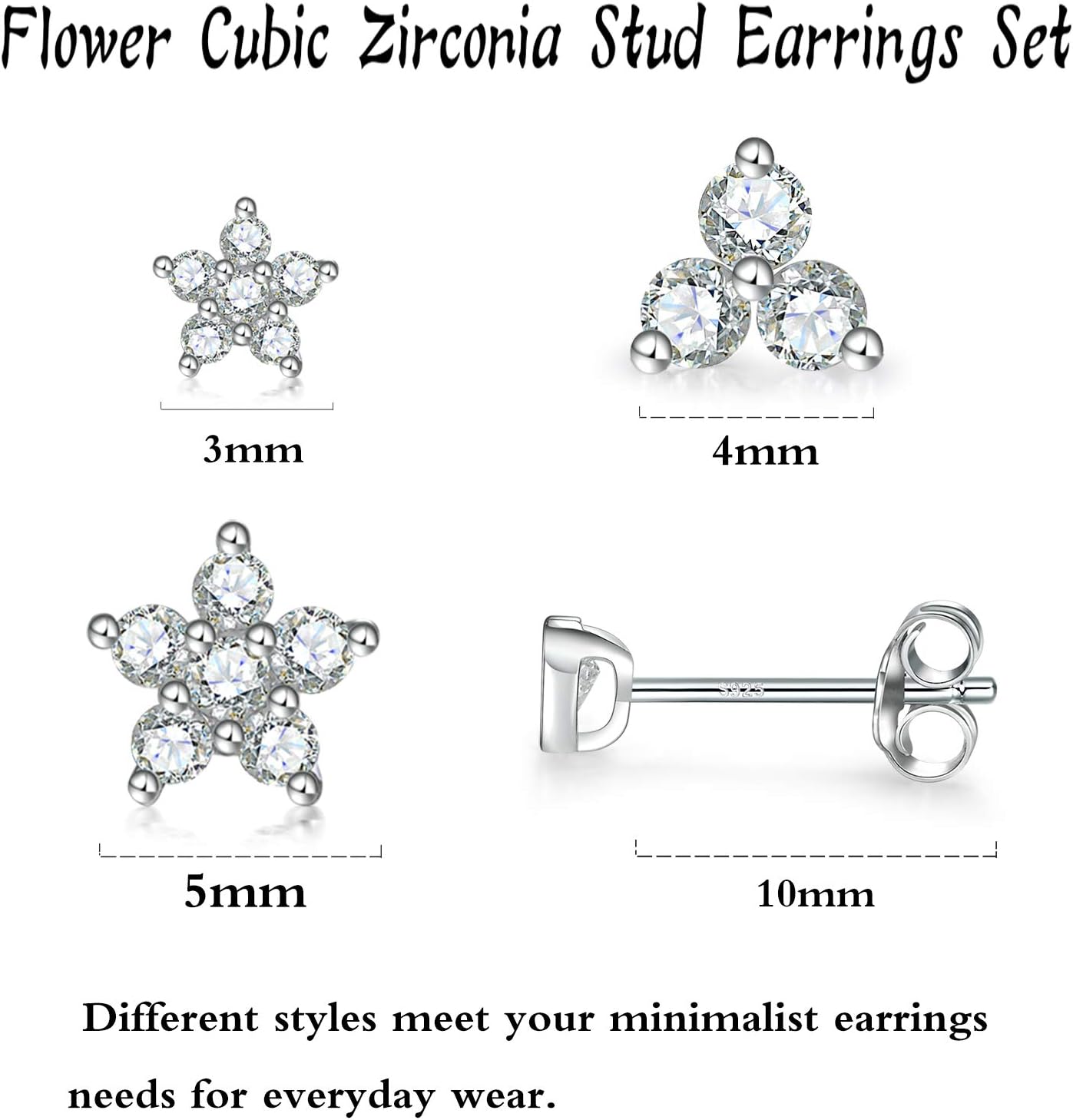 Sterling Silver Stud Earrings for Women Men, Flower Cubic Zirconia Stud Earrings Set | Small Cartilage CZ Hypoallergenic Tragus Piercing Earrings for Teens 3mm 4mm 5mm - Image 7