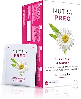 NUTRAPREG - Pregnancy Tea | Morning Sickness Tea - Help Ease Nausea & Support Mothers Wellbeing - Includes Ginger, Peppermint & Chamomile - 20 Enveloped Tea Bags - by Nutra Tea - Herbal Tea