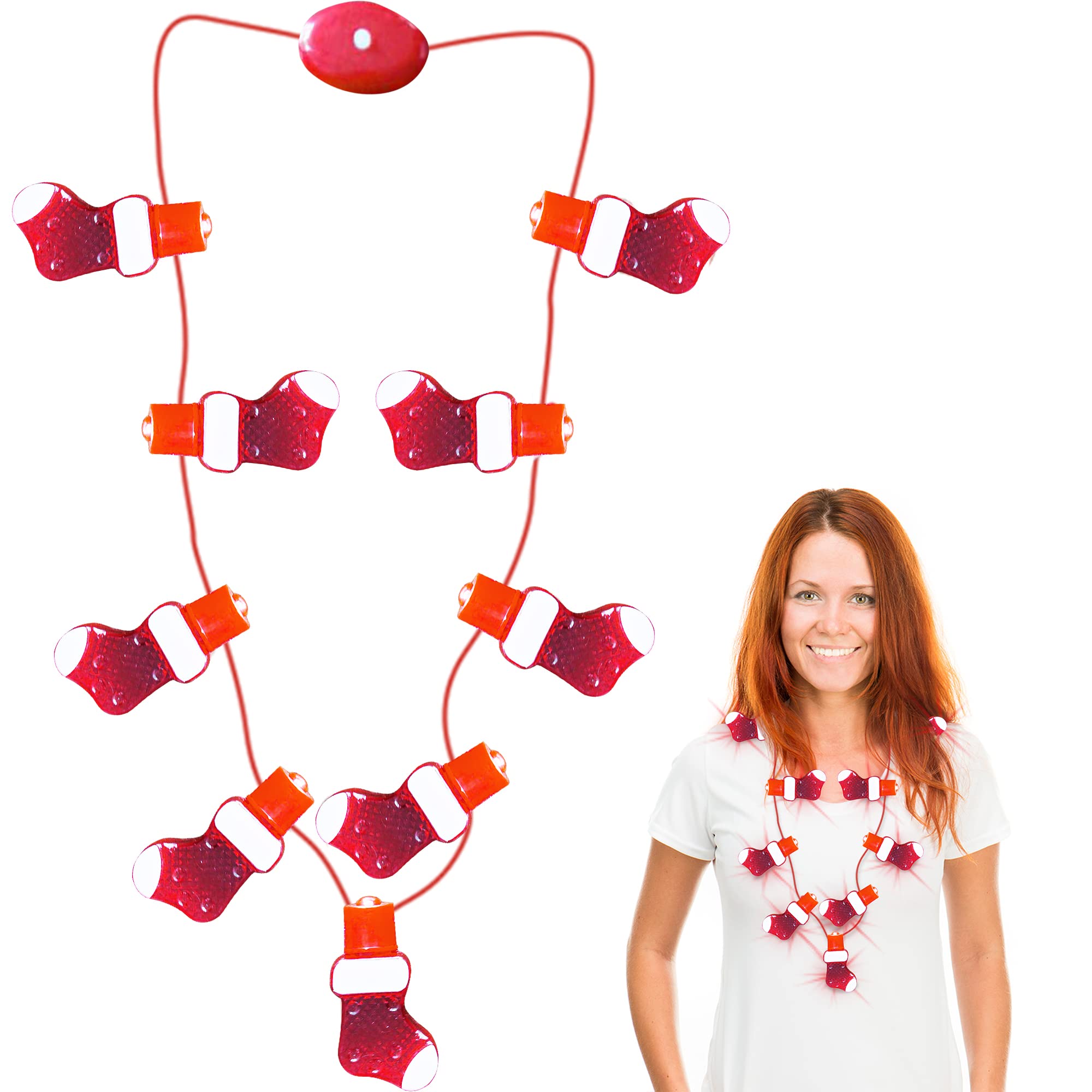 ArtCreativity Shaped Light Up Christmas Necklace for Kids (Stocking) with Multi-Mode Flashing LEDs, Holiday Xmas Party Favors, Christmas Party Accessories for Women, Men, and Kids, Great Gift Idea